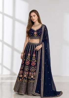 Peach Embroidery Georgette Lehenga Set