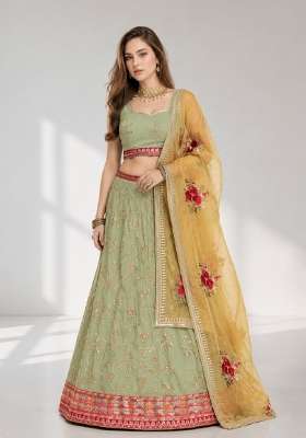 Light Green Embroidery Georgette Lehenga Set