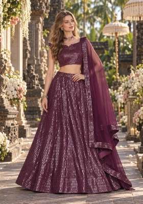 Violet Work Net Lehenga Set with Sequin for Diwali | Wedding & Festive Wear