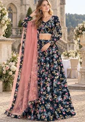 Black Silk Lehenga Set with Printed for Diwali | Wedding & Festive Wear