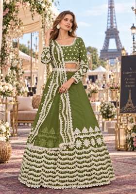 Green Thread Work Net Lehenga Set for Diwali and Festive Wear