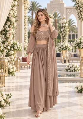 Chiku Sequin Work Georgette Lehenga Set for Diwali and Festive Wear
