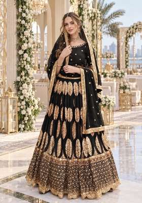 Black Sequin Work Georgette Lehenga Set
