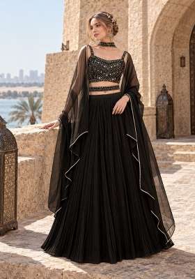 Black Sequin Work Georgette Lehenga Set for Diwali and Festive Wear
