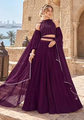 Purple Work Georgette Lehenga Set with Sequin for Diwali | Wedding & Festive Wear