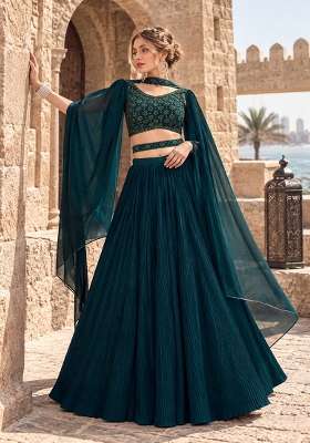 Teal Green Work Georgette Lehenga Set with Sequin for Diwali | Wedding & Festive Wear