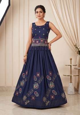 Navy Blue Silk Lehenga Set with Embroidered for Diwali | Wedding & Festive Wear