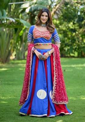 Blue Sequin Work Cotton Lehenga Set