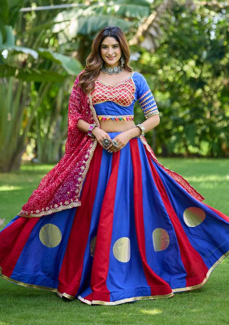 Blue Sequin Work Cotton Lehenga Set - Indya