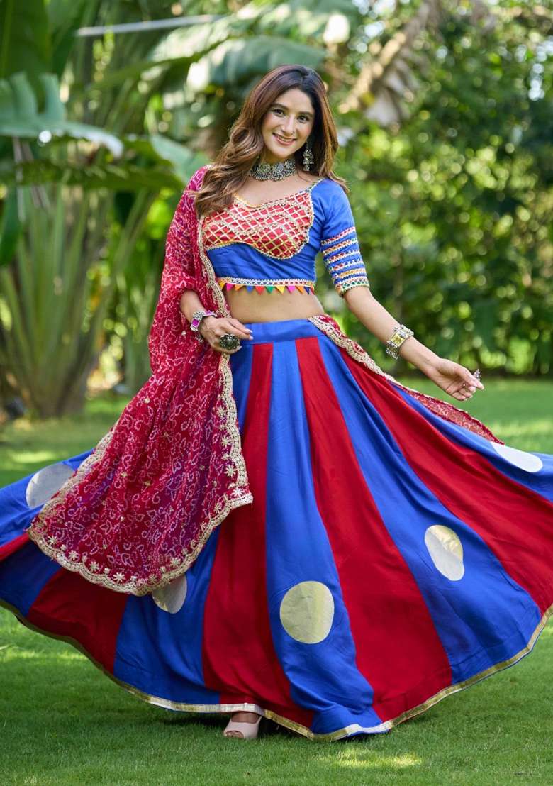 Blue Sequin Work Cotton Lehenga Set - Indya
