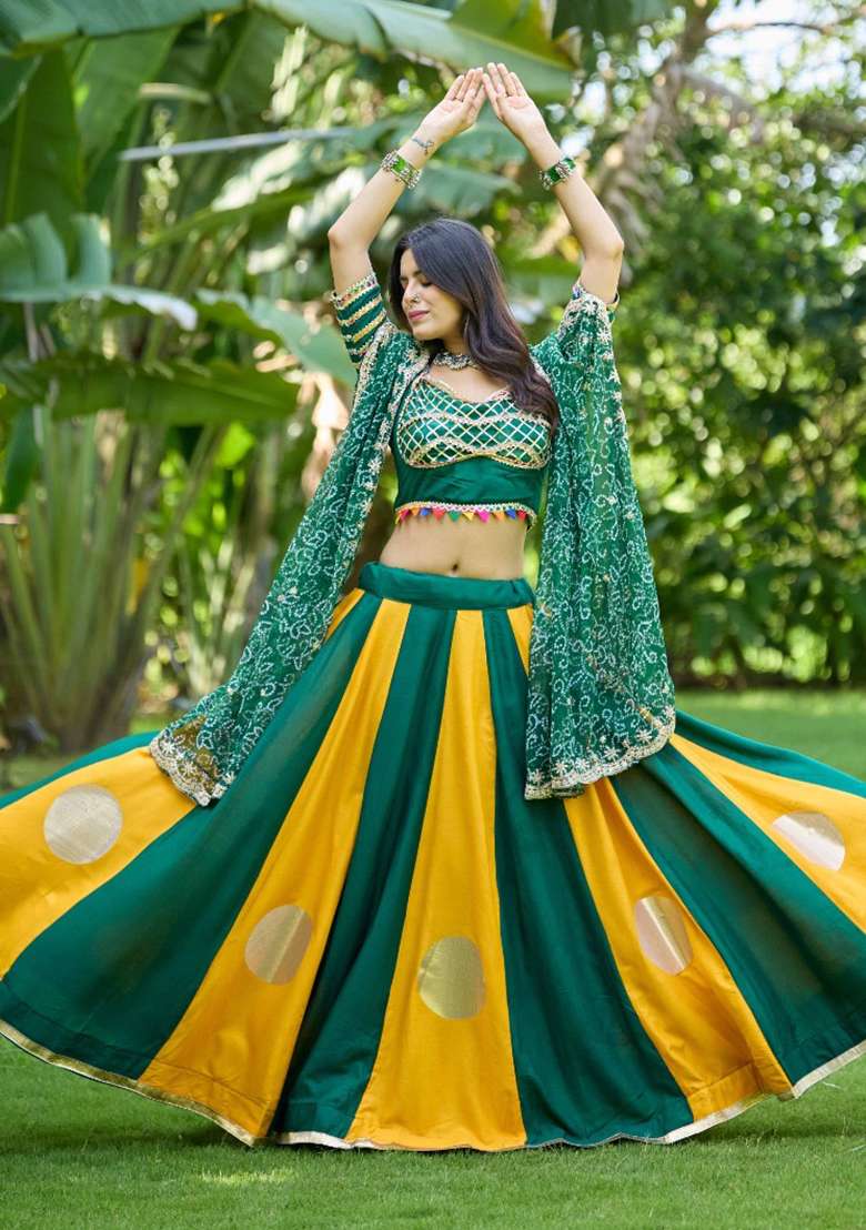 Emerald Sequin Work Cotton Lehenga Set - Indya