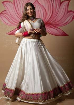 White Silk Lehenga Set with Embroidered for Diwali | Wedding & Festive Wear