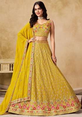 Yellow Sequin Work Georgette Lehenga Set