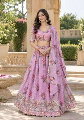 Pink Sequin Work Georgette Lehenga Set