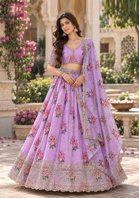 Lavender Sequin Work Georgette Lehenga Set