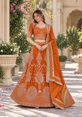 Orange Sequin Work Georgette Lehenga Set