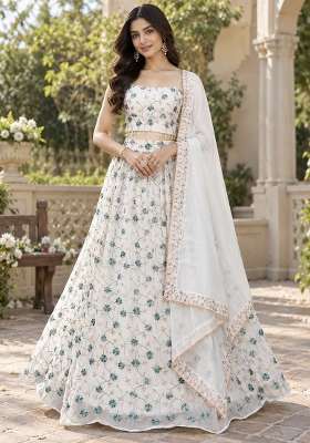 White Sequin Work Georgette Lehenga Set