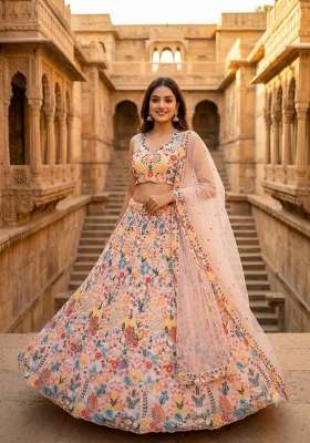 Multicolor Embroidery Net Lehenga Set