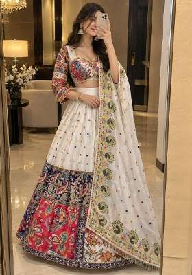White Silk Lehenga Set with Embroidery for Diwali | Wedding & Festive Wear