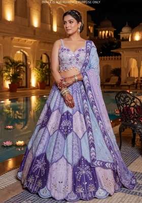 Lavender Silk Lehenga Set with Embroidery for Diwali | Wedding & Festive Wear