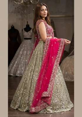 Grey Georgette Lehenga Set with Embroidery for Diwali | Wedding & Festive Wear