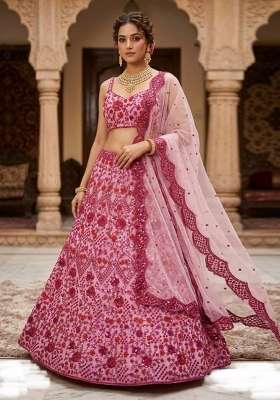 Pink Net Lehenga Set with Embroidery for Diwali | Wedding & Festive Wear