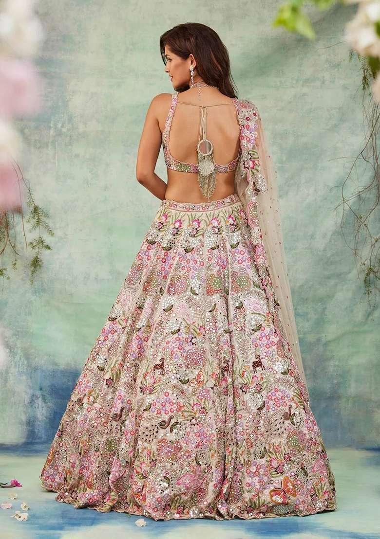 Pink Embroidery Georgette Lehenga Set - Indya
