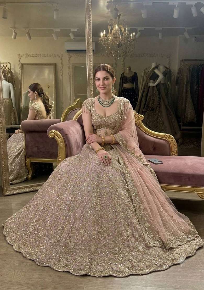 Golden Embroidery Net Lehenga Set for Diwali and Festive Wear - Indya