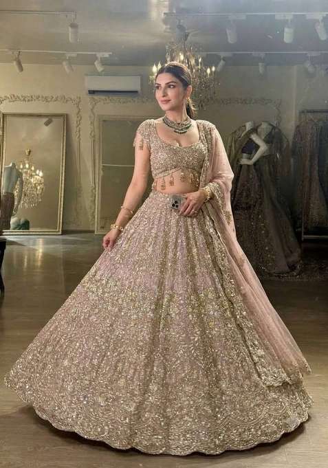 Golden Embroidery Net Lehenga Set for Diwali and Festive Wear