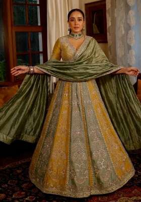 Yellow Embroidery Silk Lehenga Set