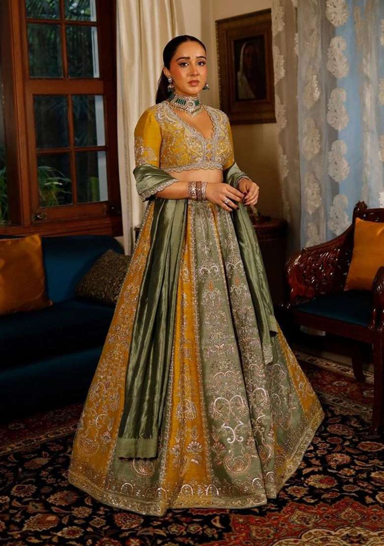 Yellow Embroidery Silk Lehenga Set - Indya