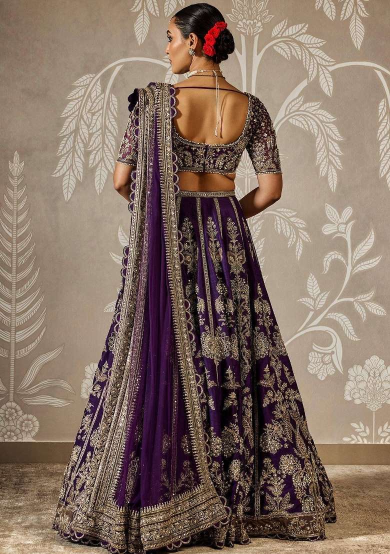 Purple Embroidery Georgette Lehenga Set - Indya