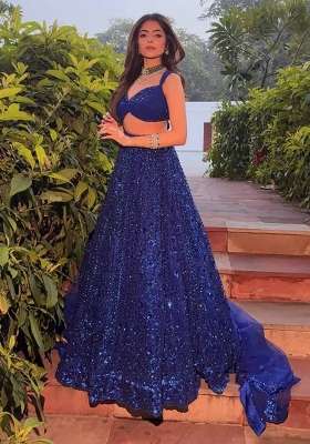 Blue Embroidery Georgette Lehenga Set