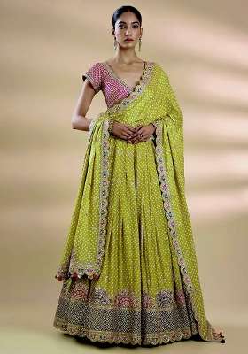 Mustard Embroidery Silk Lehenga Set