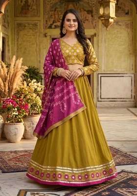 Mustard Embroidery Silk Lehenga Set for Diwali and Festive Wear