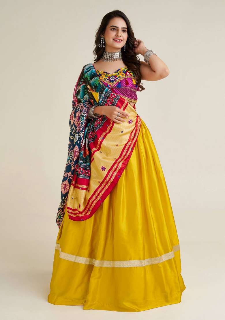 Yellow Silk Lehenga Set with Embroidery for Diwali | Wedding & Festive Wear - Indya