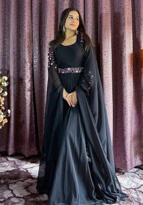 Black Embroidery Georgette Lehenga Set for Diwali and Festive Wear