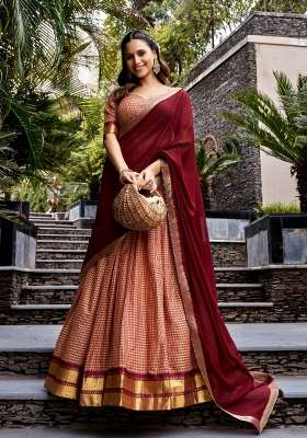 Maroon Cotton Lehenga Set with Zari Work for Diwali | Wedding & Festive Wear