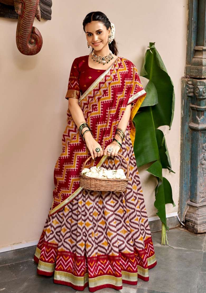 Maroon Silk Lehenga Set for Diwali and Festive Wear - Indya