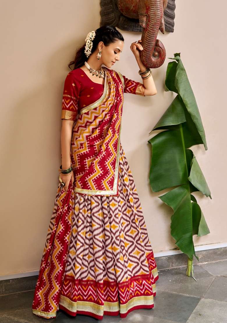 Maroon Silk Lehenga Set for Diwali and Festive Wear - Indya