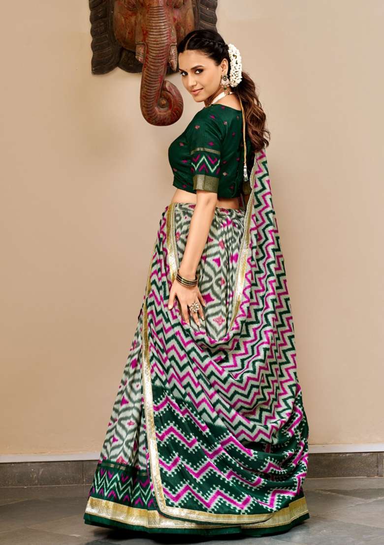 Green Silk Lehenga Set for Diwali | Wedding & Festive Wear - Indya