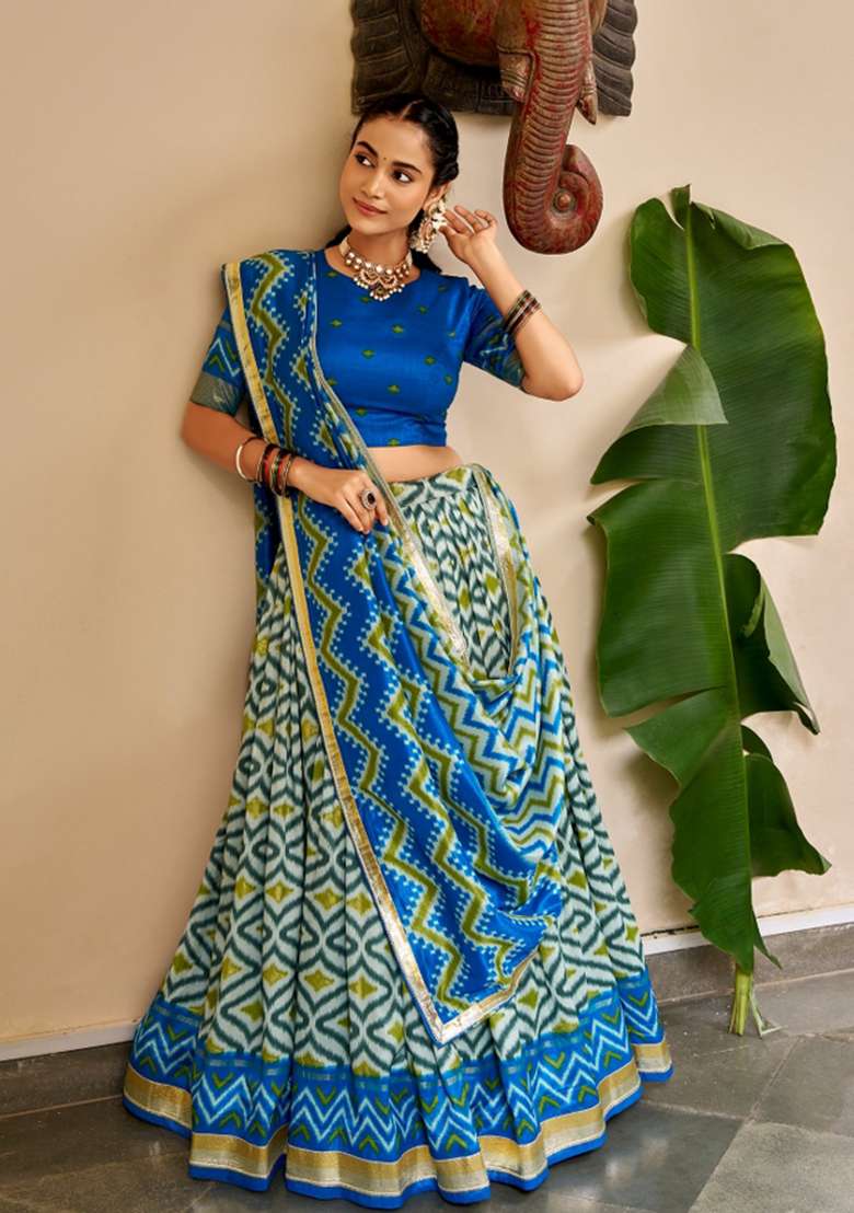 Blue Silk Lehenga Set for Diwali | Wedding & Festive Wear - Indya
