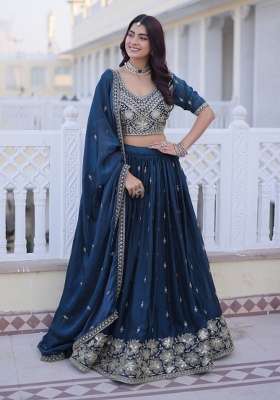 Blue Silk Lehenga Set with Embroidery for Diwali | Wedding & Festive Wear