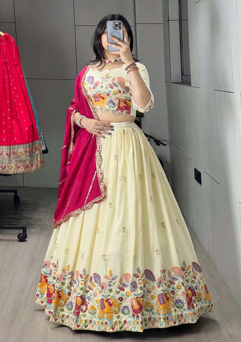 Wine Crush Lehenga Set with Embroidery for Diwali | Wedding & Festive Wear - Indya