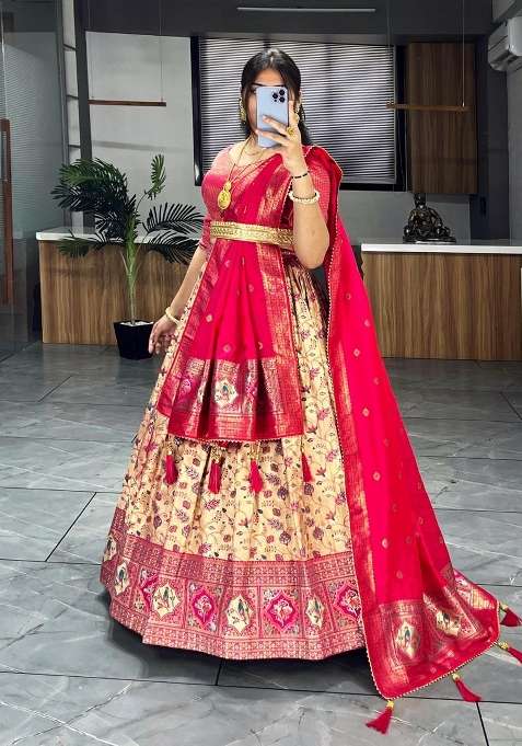 Pink Weaving Work Silk Lehenga Set for Diwali and Festive Wear