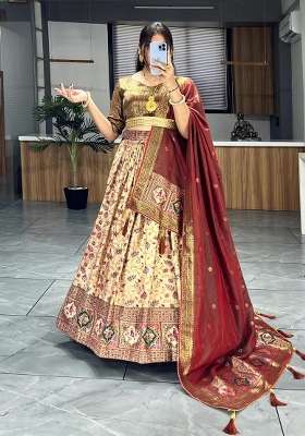 Green Weaving Work Silk Lehenga Set for Diwali | Wedding & Festive Wear