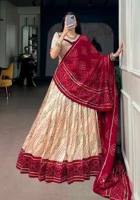 White Gotta Patti Silk Lehenga Set for Diwali and Festive Wear