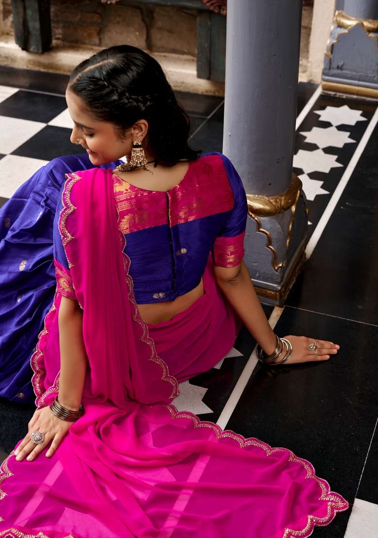 Blue Zari Work Silk Lehenga Set for Diwali and Festive Wear - Indya