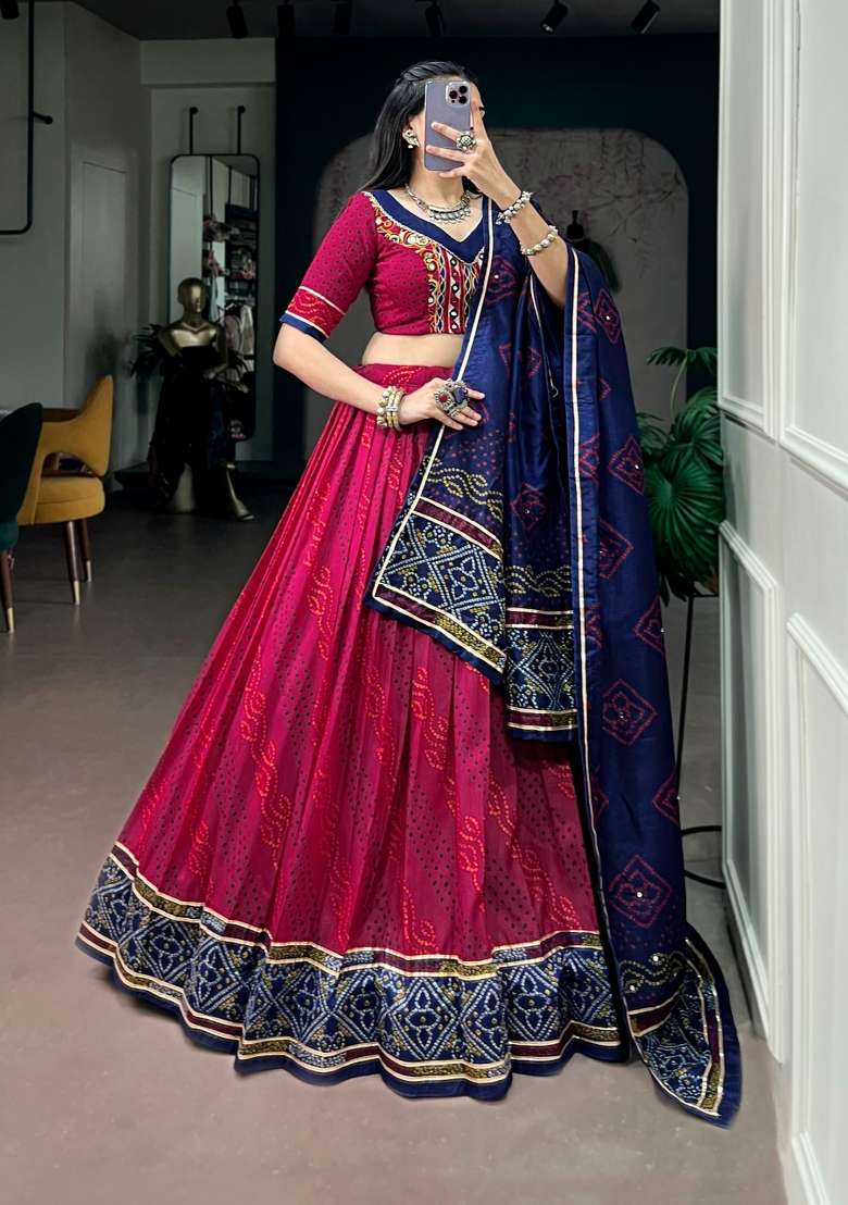 Pink Silk Lehenga Set with Printed for Diwali | Wedding & Festive Wear - Indya