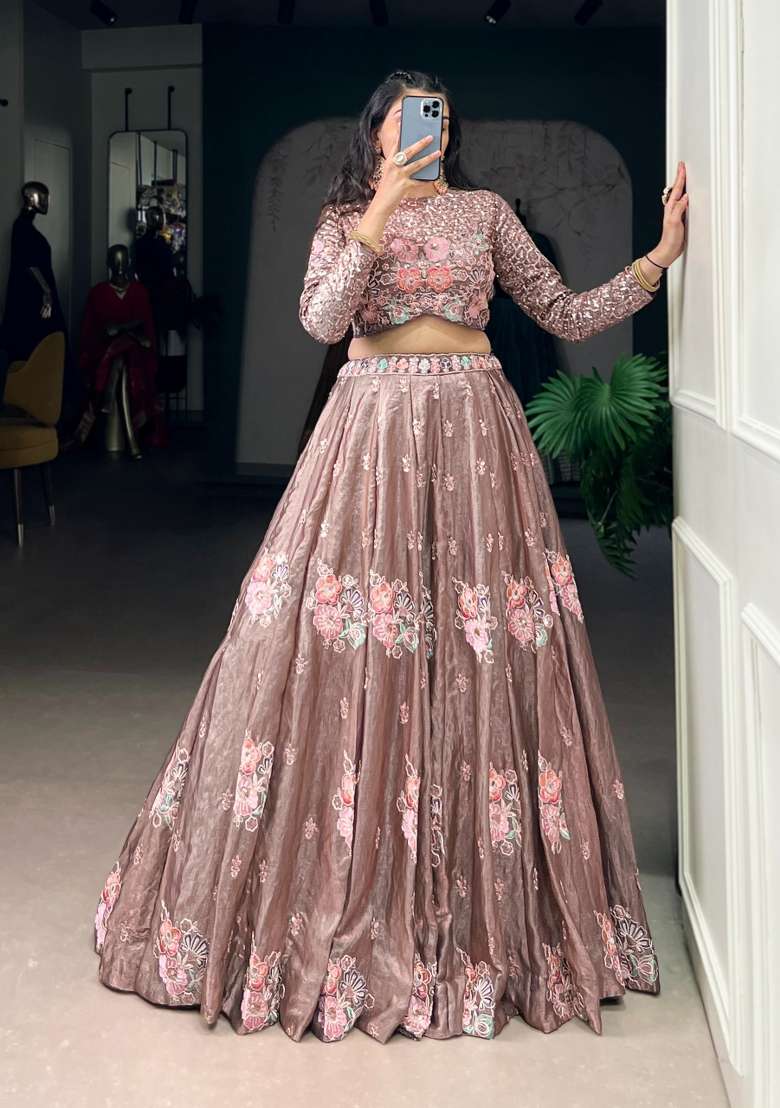 Chiku Work Fendi Lehenga Set with Sequin for Diwali | Wedding & Festive Wear - Indya